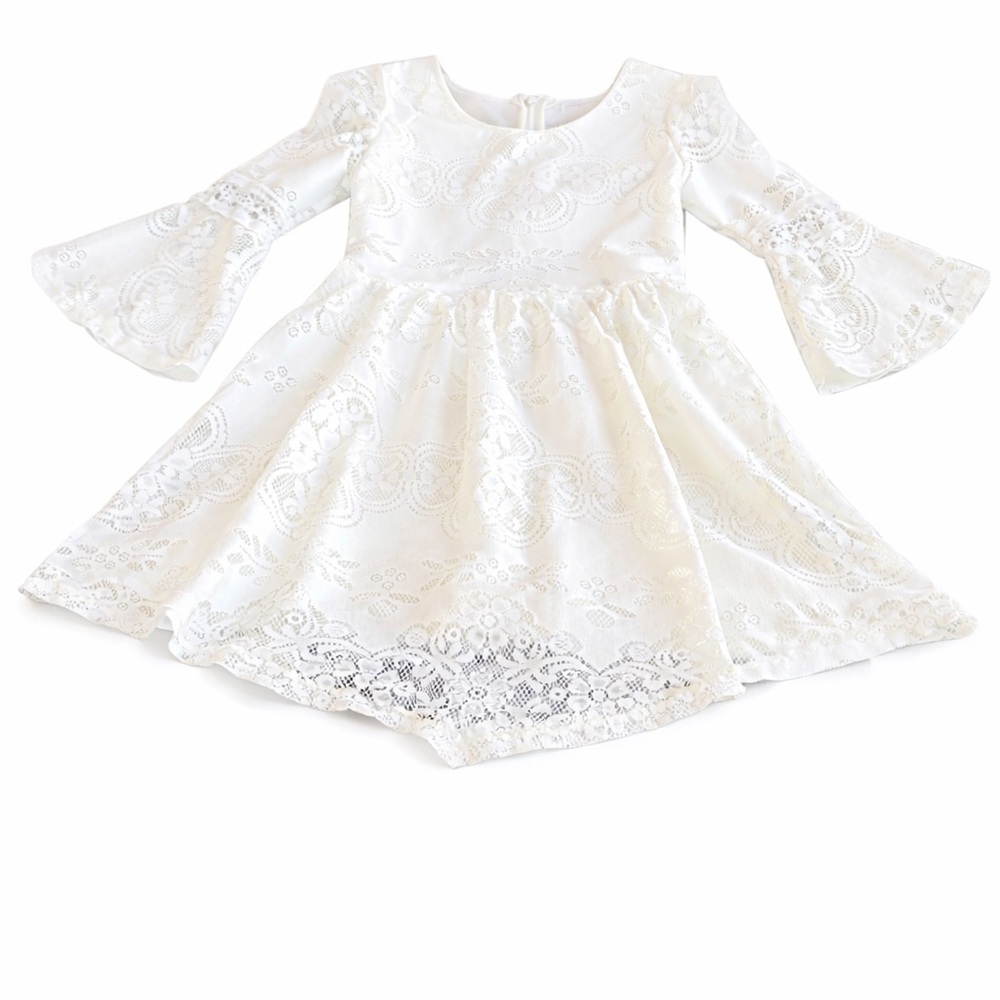 Xhilaration Girls White Lace Dress Size M 7/8 Bell Sleeve Special Occasion